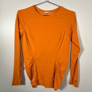 ROXY Swim Rash Guard Sunshirt Orange Long Sleeve Ruched Thumbhole Roxy Large